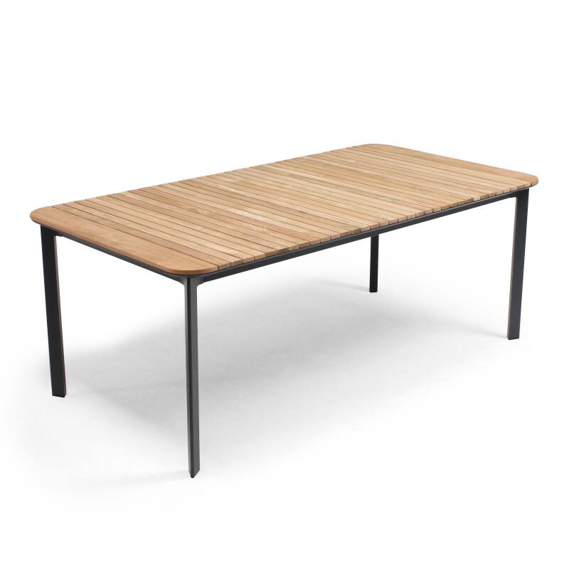 Rechteckiger Garten-Tisch aus Aluminium/Teakholz mit den Maßen 200 x 100 cm und 8 Stühlen mit Armlehnen