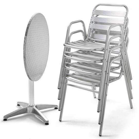 Runder Gartentisch Ø70 cm aus Aluminium mit Neigungsfunktion und 4 Stühlen mit Armlehnen