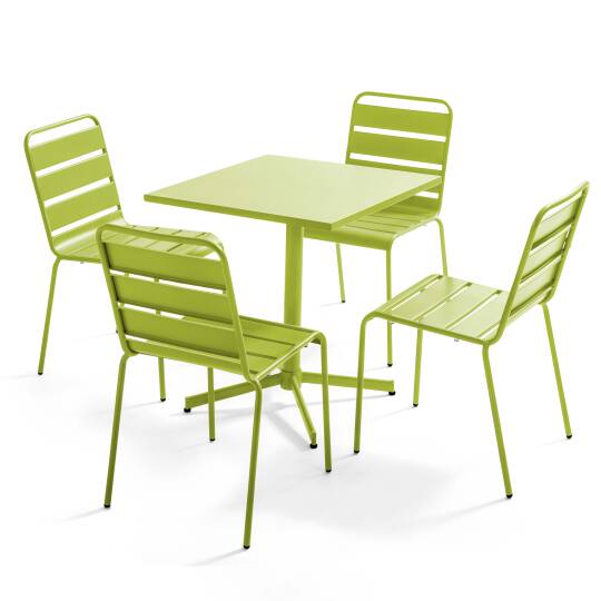 Klappbarer quadratischer Gartentisch 70 x 70 cm + 4 Metallstühle