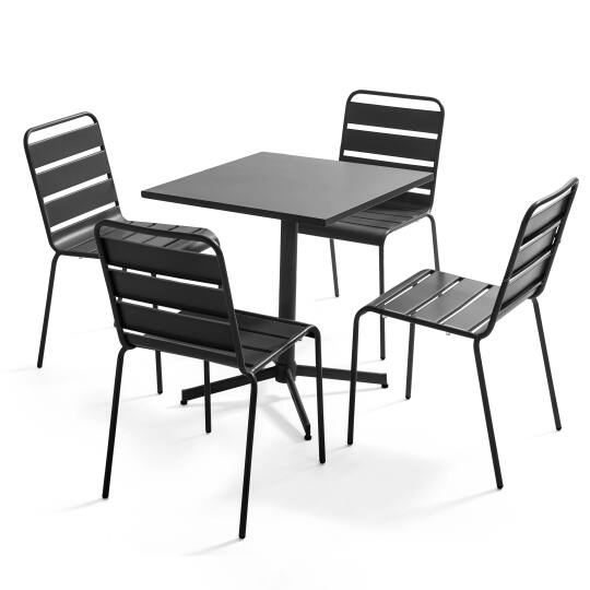 Klappbarer quadratischer Gartentisch 70 x 70 cm + 4 Metallstühle