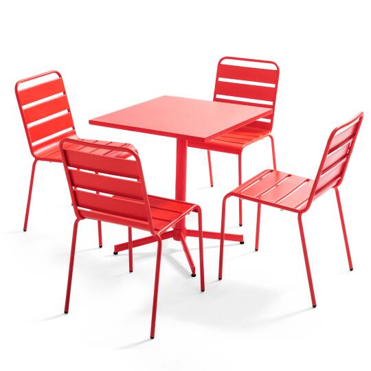 Klappbarer quadratischer Gartentisch 70 x 70 cm + 4 Metallstühle