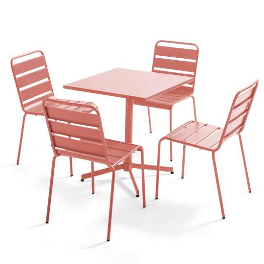 Klappbarer quadratischer Gartentisch 70 x 70 cm + 4 Metallstühle