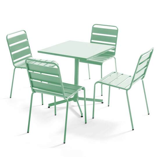 Klappbarer quadratischer Gartentisch 70 x 70 cm + 4 Metallstühle