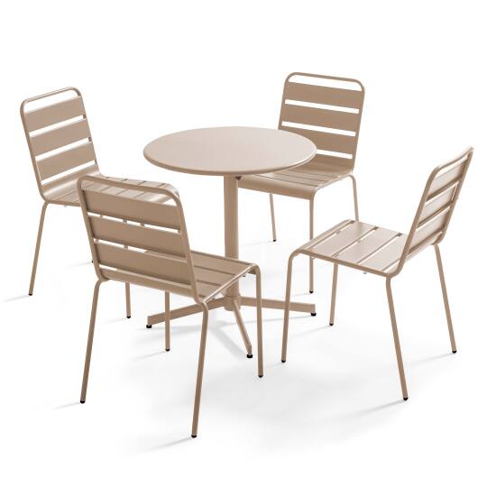 Runder neigbarer Gartentisch Ø70 x 72 cm + 4 Stühle