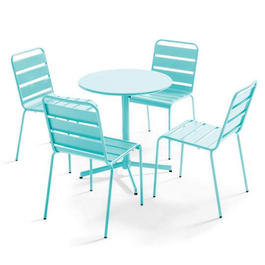 Runder neigbarer Gartentisch Ø70 x 72 cm + 4 Stühle