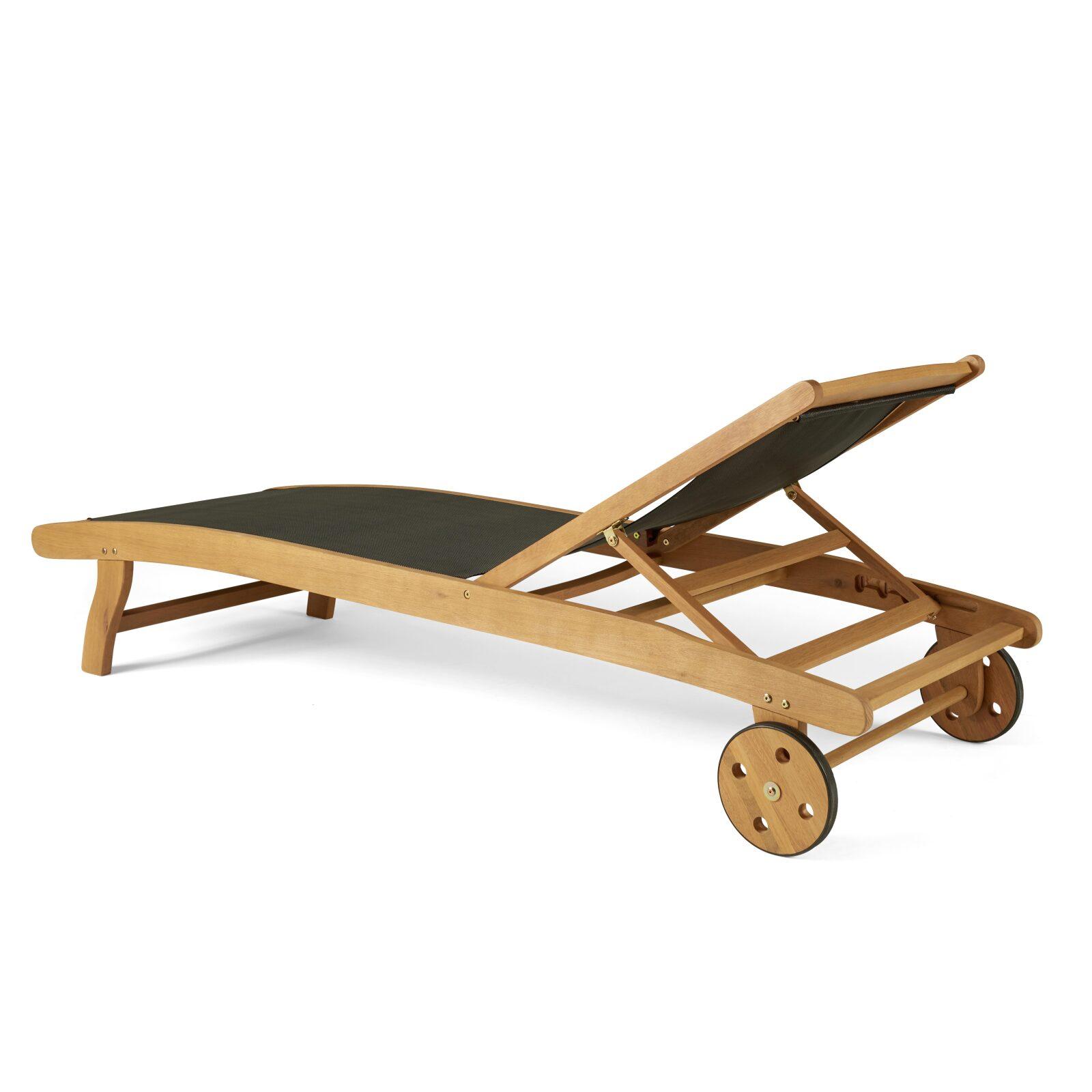 Set aus 2 FSC®-zertifizierten, verstellbaren Sonnenliegestühlen aus Holz mit Rollen 