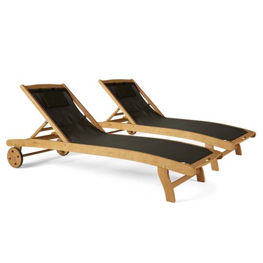 Set von 2 FSC® Holz-Liegestühlen mit Rädern für die Sonne | Oviala