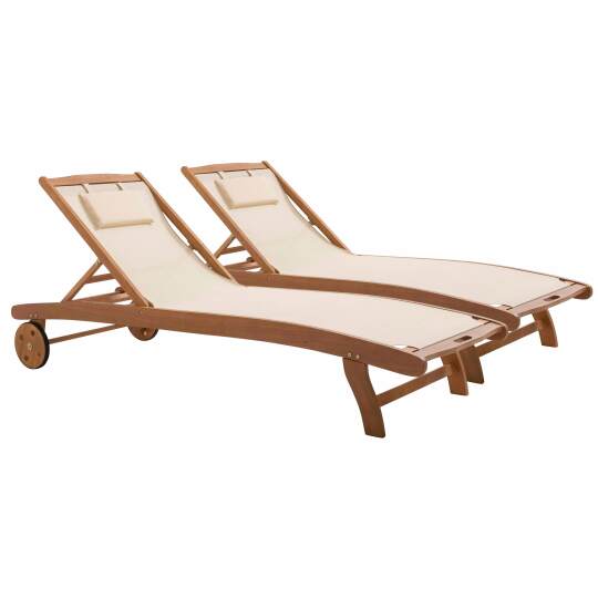 Set aus 2 FSC®-zertifizierten, verstellbaren Sonnenliegestühlen aus Holz mit Rollen
