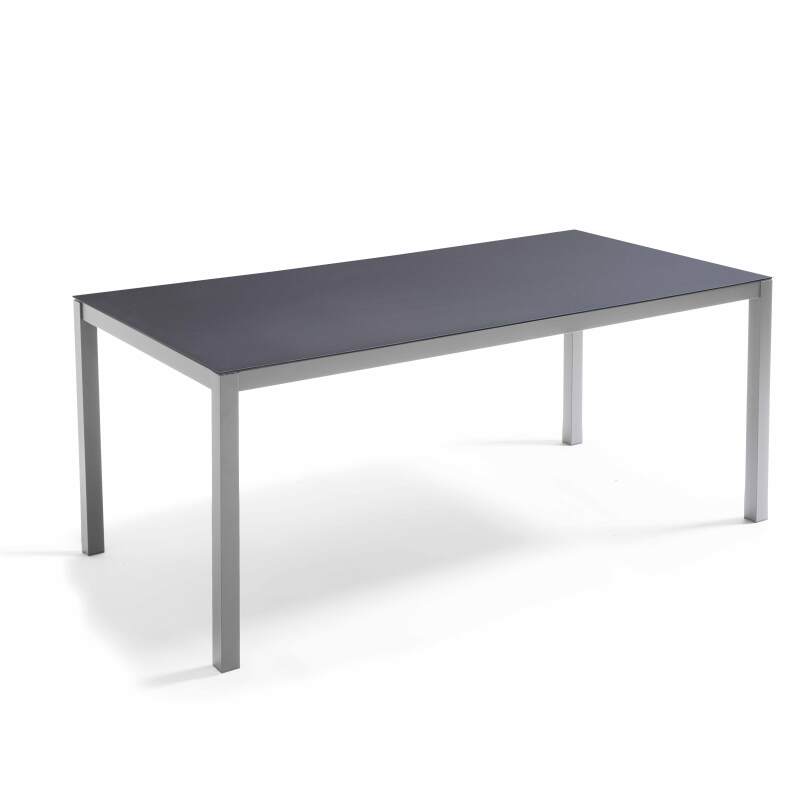 Rechteckiger Gartentisch 180 x 90 cm mit Glasplatte, 6 Stühlen und 2 Stühlen mit Armlehnen