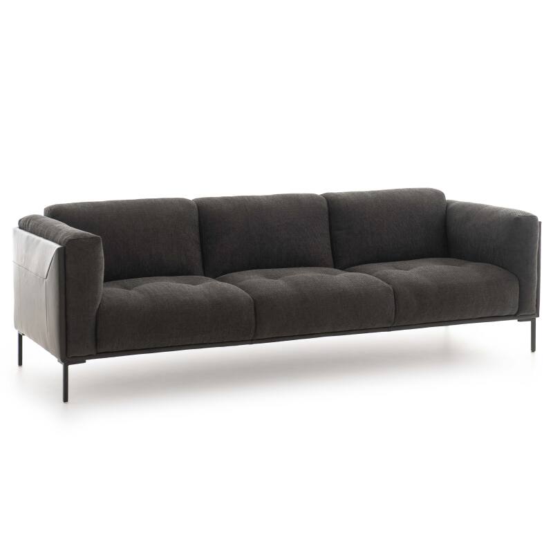 Großes Sofa aus zweierlei Materialien, Leder und meliertem Stoff, für 4 Personen