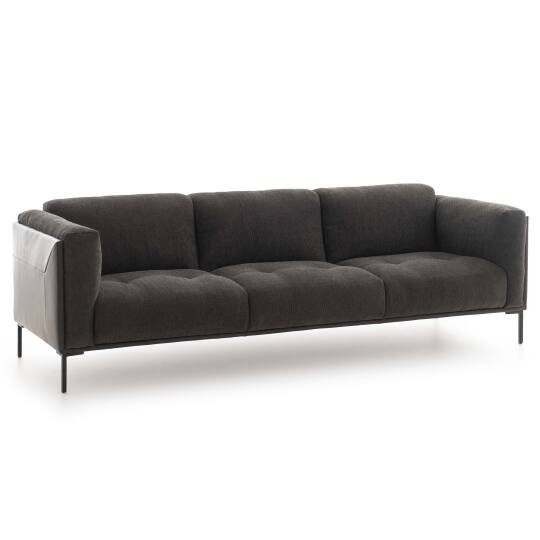Großes Sofa aus zweierlei Materialien, Leder und meliertem Stoff, für 4 Personen
