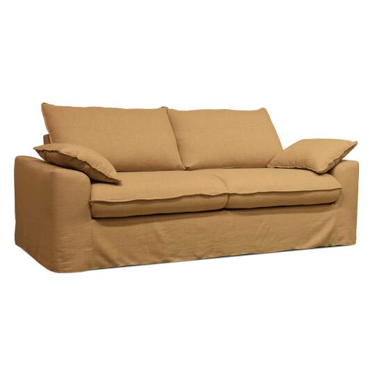 Schlafsofa 3-Sitzer aus Lein abnehmbar mit Kissen | Oviala