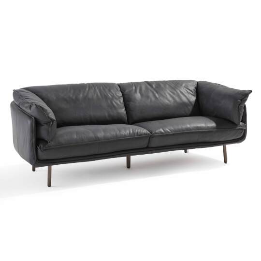 Bequemes Ledersofa mit FSC®-zertifiziertem Eukalyptusholz, 3-Sitzer