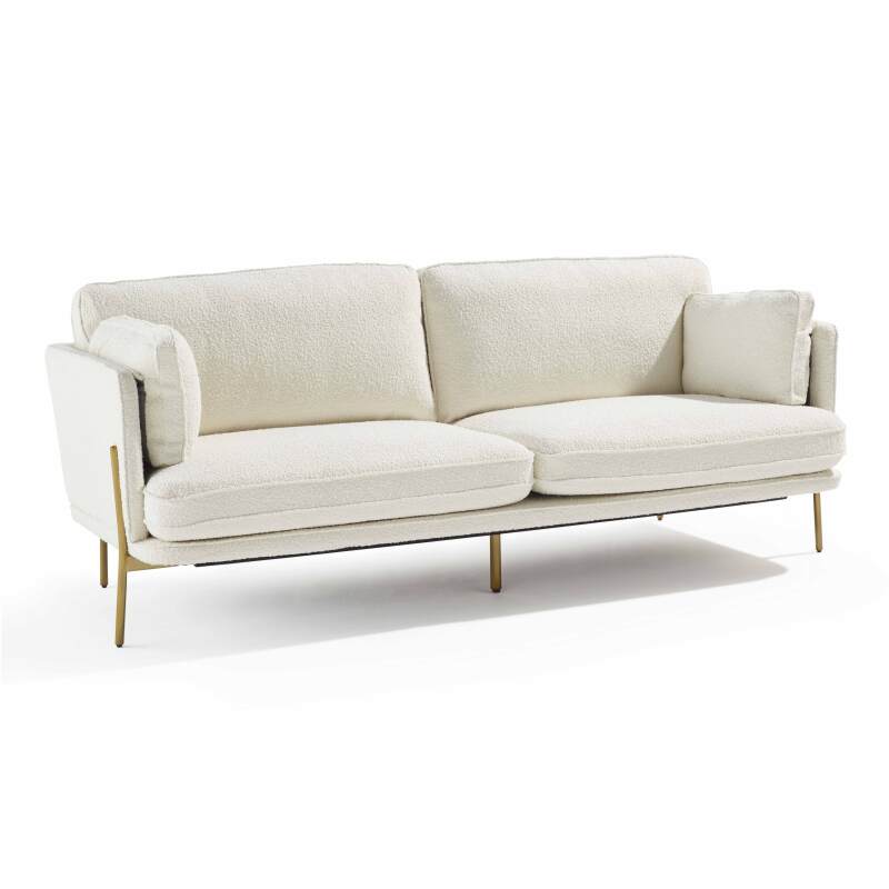 Dreisitzer-Sofa aus FSC®-zertifiziertem Holz und Bouclé-Stoff