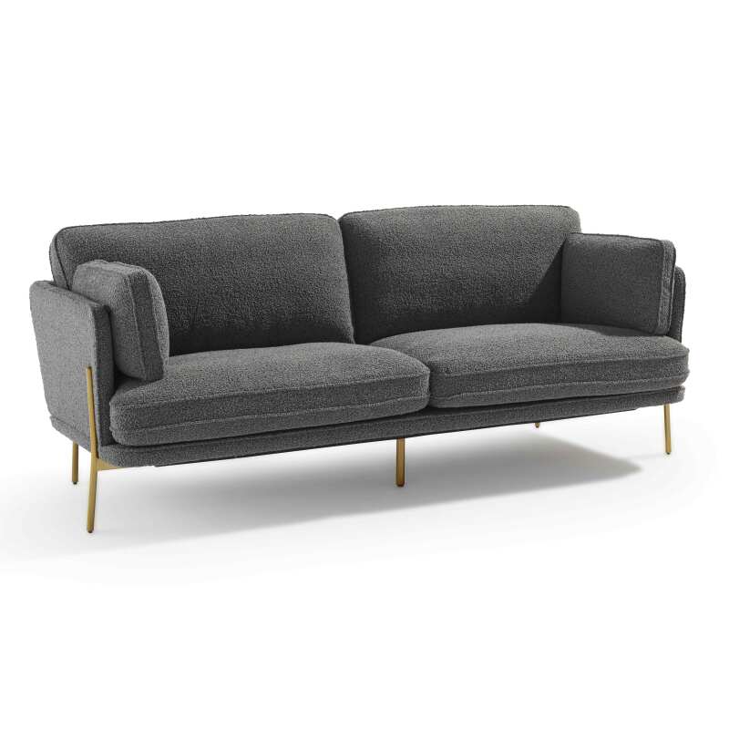 Dreisitzer-Sofa aus FSC®-zertifiziertem Holz und Bouclé-Stoff