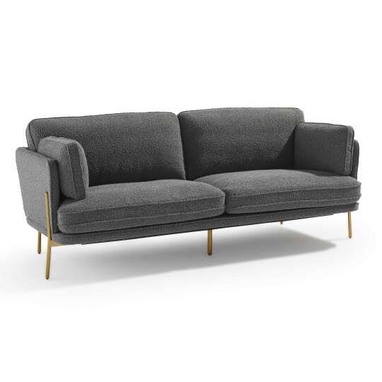 Dreisitzer-Sofa aus FSC®-zertifiziertem Holz und Bouclé-Stoff