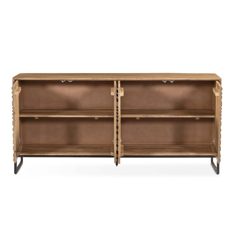 Massiver geschnitzter Mangoholz-Büfett mit 4 Türen, 170 cm lang