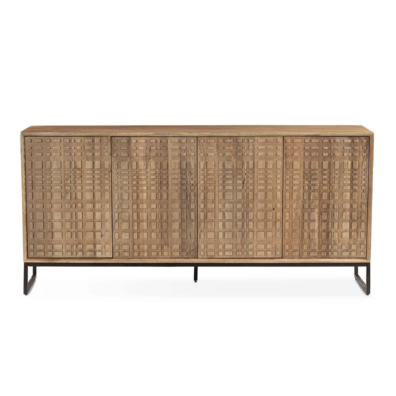 Massiver geschnitzter Mangoholz-Büfett mit 4 Türen, 170 cm lang