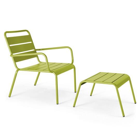 Niedriger Garten Sessel mit robuster Metallfußstütze | Oviala