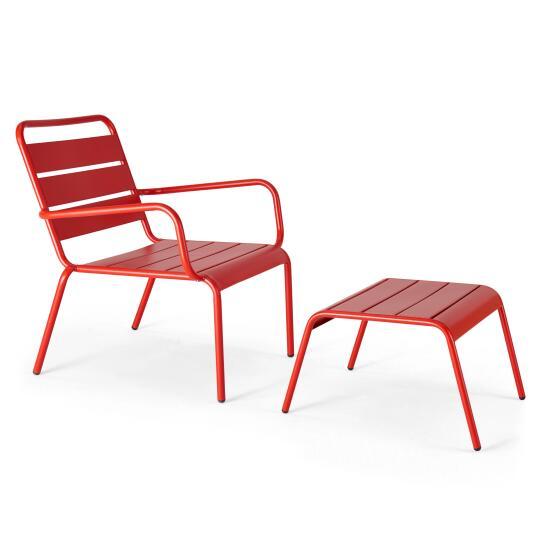 Niedriger Garten Sessel mit robuster Metallfußstütze | Oviala