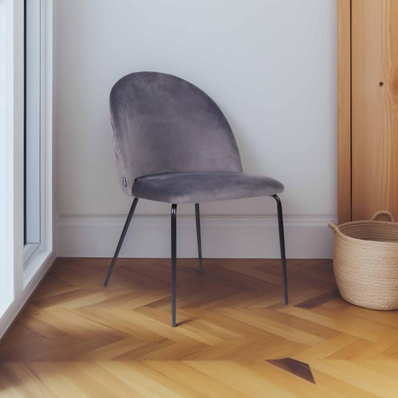 Set aus 4 Samt- und FSC®-Holzstühlen