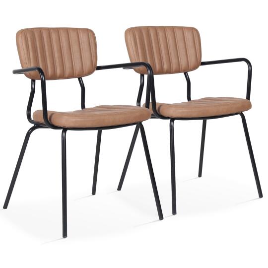 Set von 2 Esszimmerstuhl mit Armlehnen aus beschichtetem Textil und FSC®-zertifiziertem Holz