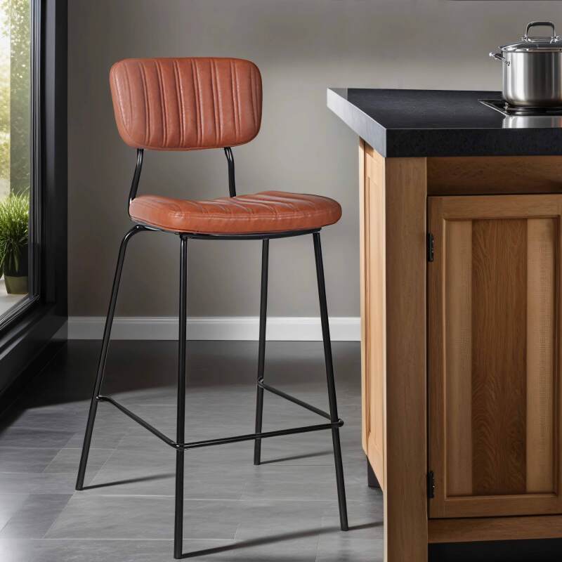 Set von 2 Hochstühlen aus beschichtetem Textil und FSC®-zertifiziertem Holz 