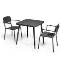 Quadratischer Gartentisch 75 x 75 cm und 2 Stühle mit Armlehnen aus Aluminium 