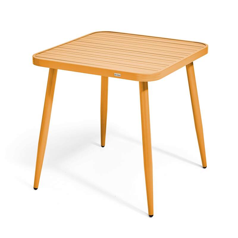 Quadratischer Gartentisch 75 x 75 cm und 2 Stühle mit Armlehnen aus Aluminium 