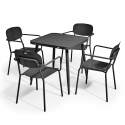 Quadratischer Gartentisch 75 x 75 cm und 4 Stühle mit Armlehnen aus Aluminium 