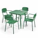 Quadratischer Gartentisch 75 x 75 cm und 4 Stühle mit Armlehnen aus Aluminium 