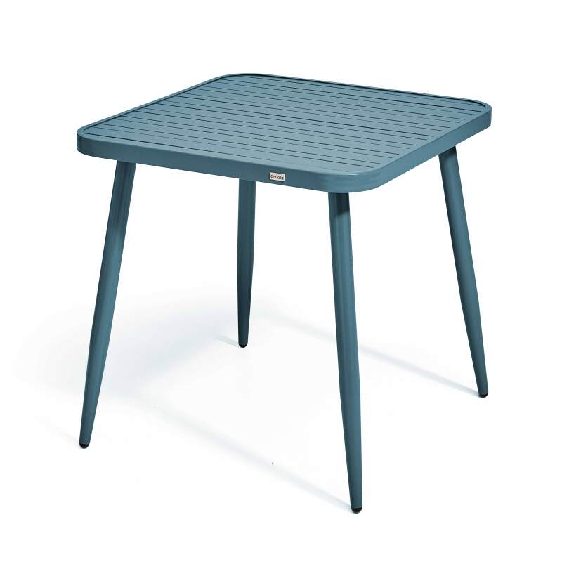 Quadratischer Gartentisch 75 x 75 cm und 2 Stühle mit Armlehnen aus Aluminium und Holz 