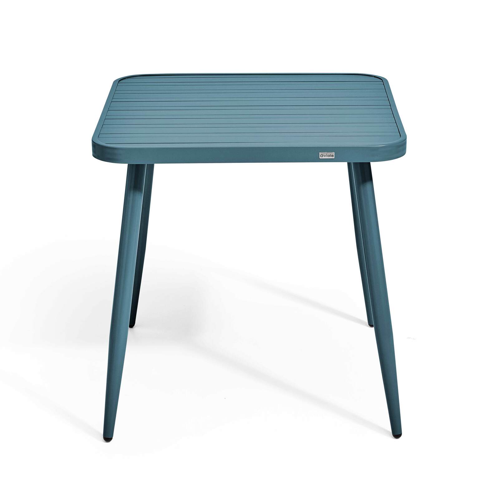 Quadratischer Gartentisch 75 x 75 cm und 2 Stühle mit Armlehnen aus Aluminium und Holz 