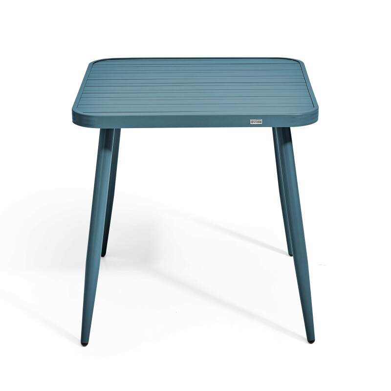 Quadratischer Gartentisch 75 x 75 cm und 2 Stühle mit Armlehnen aus Aluminium und Holz  (2/7)