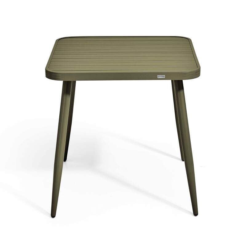 Quadratischer Gartentisch 75 x 75 cm und 2 Stühle mit Armlehnen aus Aluminium und Holz  (2/7)