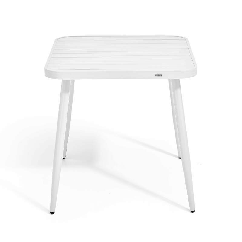 Quadratischer Gartentisch 75 x 75 cm und 2 Stühle mit Armlehnen aus Aluminium und Holz  (2/7)