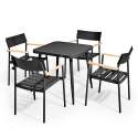 Quadratischer Gartentisch 75 x 75 x 76 cm und 4 Stühle mit Armlehnen aus Aluminium und Holz 