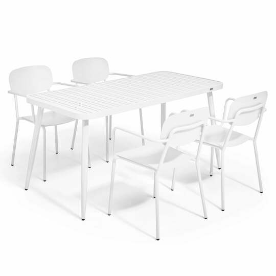 Gartentisch aus Aluminium, 150x75 cm, und 4 Stühle mit Armlehnen | Oviala
