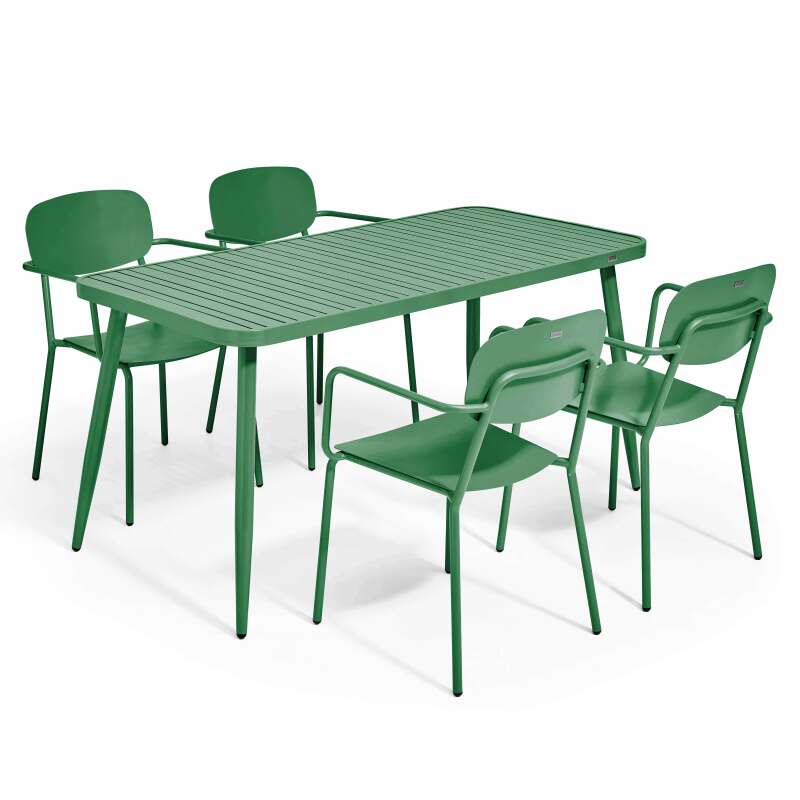 Rechteckiger Gartentisch 150 x 75 cm mit 4 Aluminiumstühlen 