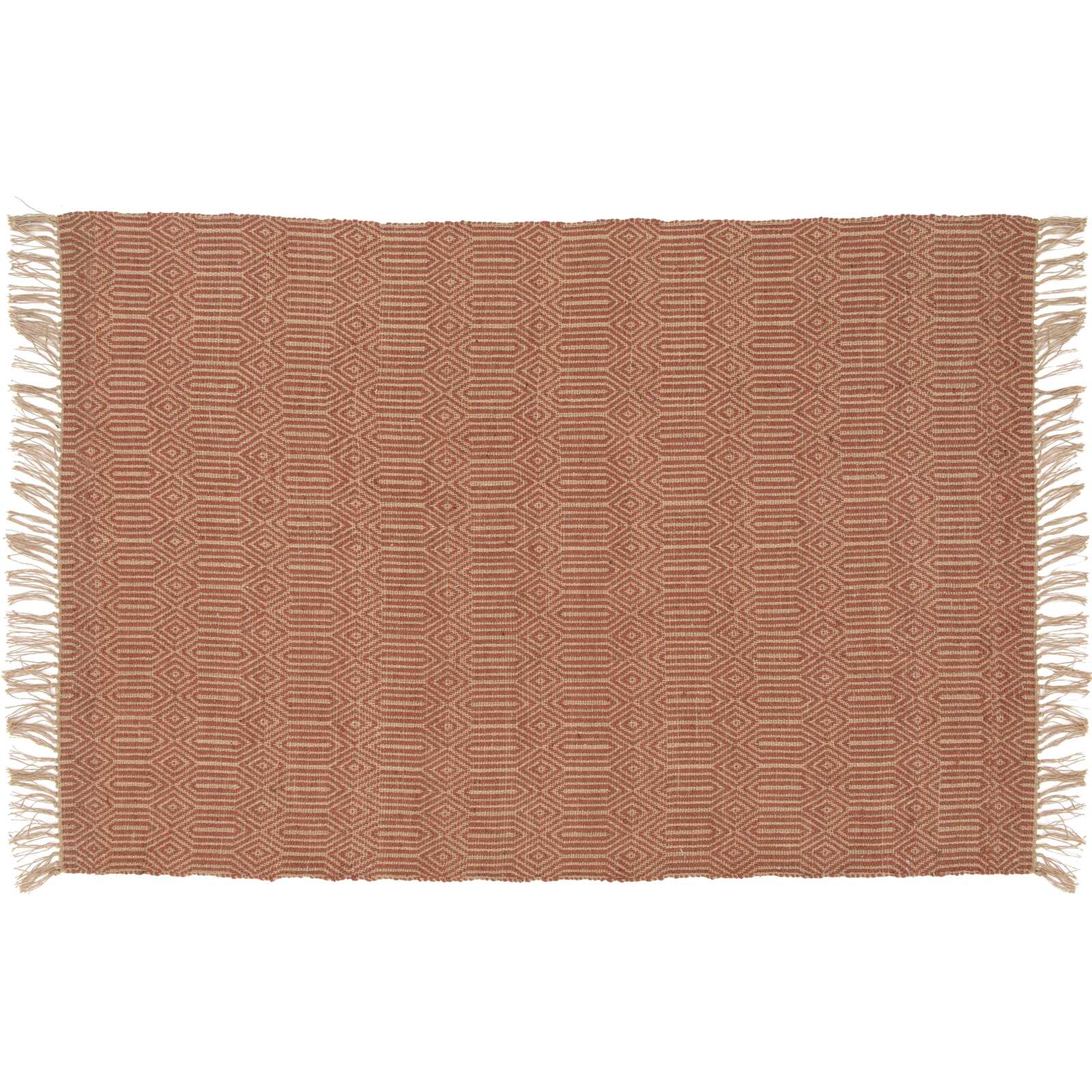 Rechteckiger Teppich mit Fransen aus naturbelassenem handgewebtem Jutefasern mit kurzem Flor 