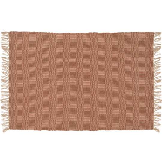 Teppich rechteckig, aus natürlicher Jute handgewebter, mit ethnischem Muster und Fransen | Oviala