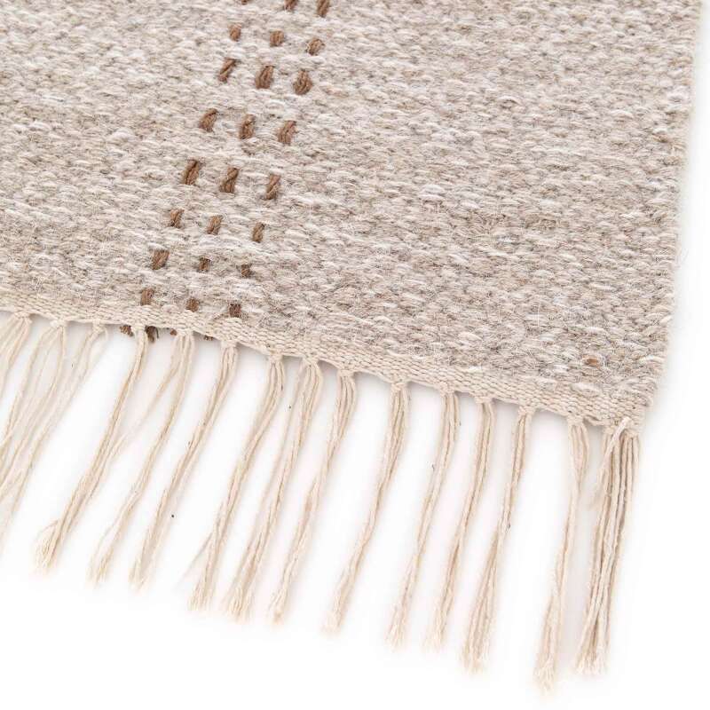 Rechteckiger Teppich aus Wolle und flach gewebtem Jute mit geometrischen Mustern 