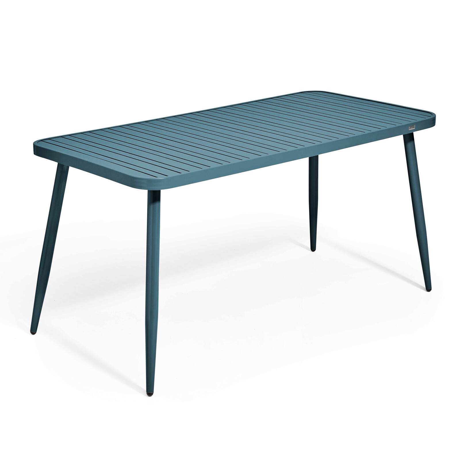 Rechteckiger Gartentisch 150 x 75 cm mit 4 Stühlen mit Armlehnen aus Aluminium und Holz 