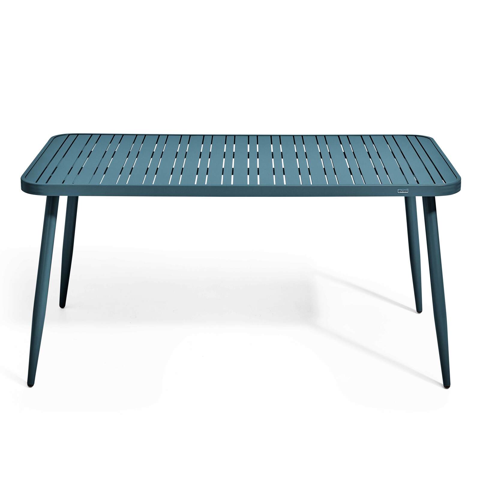 Rechteckiger Gartentisch 150 x 75 cm mit 4 Stühlen mit Armlehnen aus Aluminium und Holz 