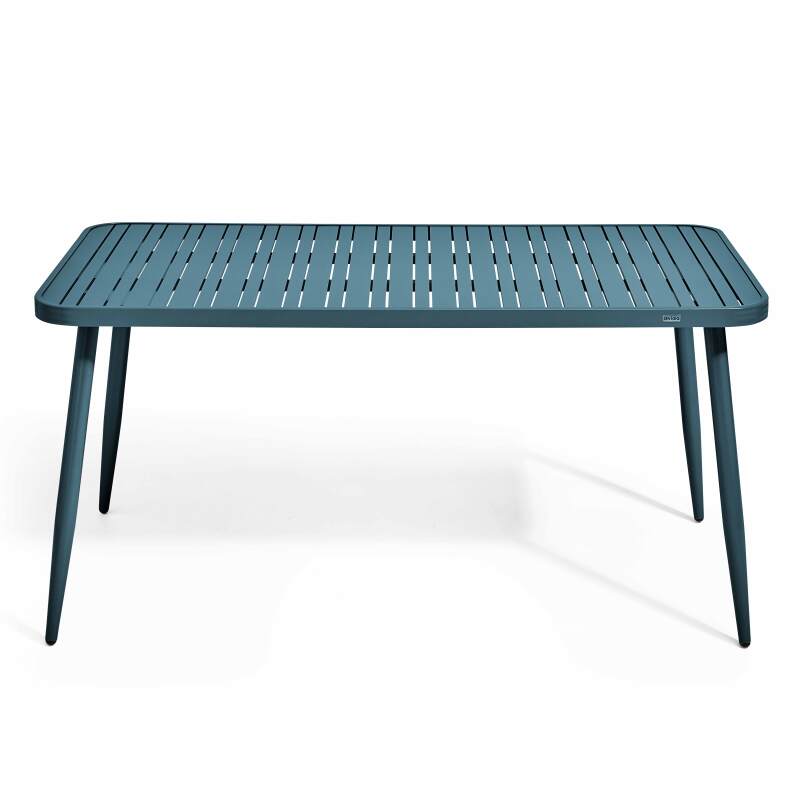Rechteckiger Gartentisch 150 x 75 cm mit 4 Stühlen mit Armlehnen aus Aluminium und Holz  (2/7)
