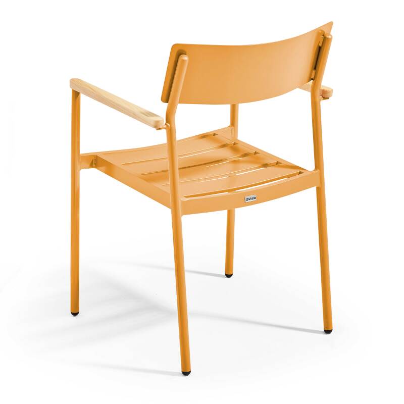 Rechteckiger Gartentisch 150 x 75 cm mit 4 Stühlen mit Armlehnen aus Aluminium und Holz 