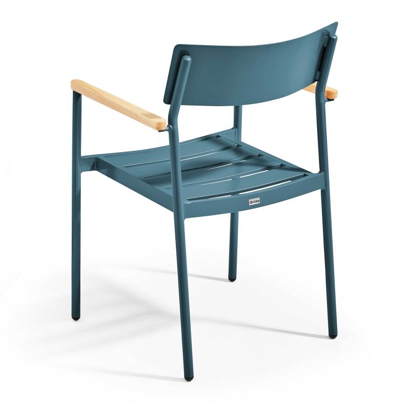 Rechteckiger Gartentisch 150 x 75 cm mit 4 Stühlen mit Armlehnen aus Aluminium und Holz  (5/7)