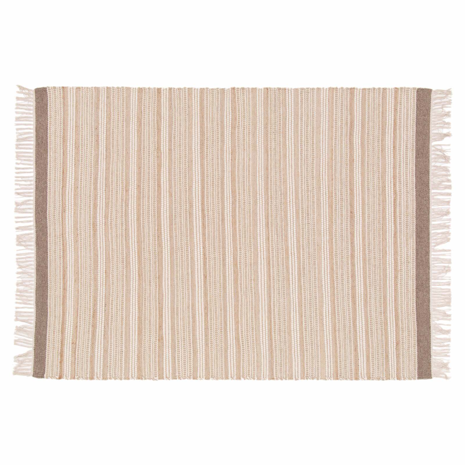 Rechteckiger gestreifter Teppich aus flach gewebter Wolle und Jute mit kurzem Flor 