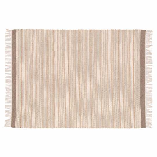 Rechteckiger gestreifter Teppich aus flach gewebter Wolle und Jute mit kurzem Flor