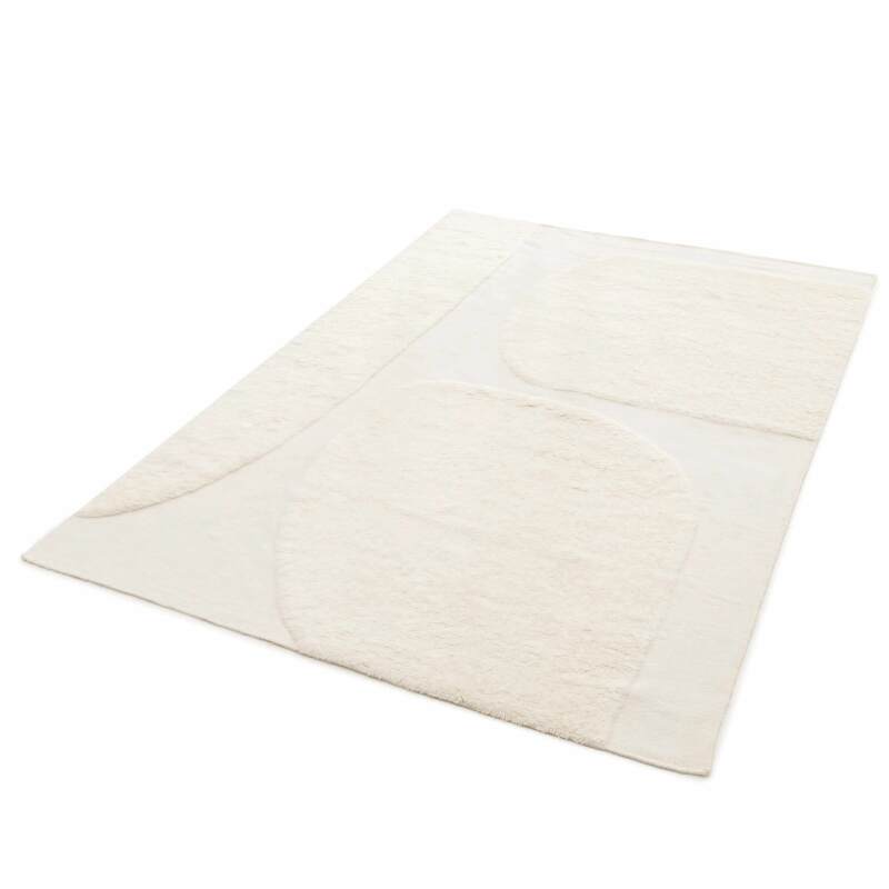 Rechteckiger Wollteppich mit handgewebtem Muster und kurzem Flor 